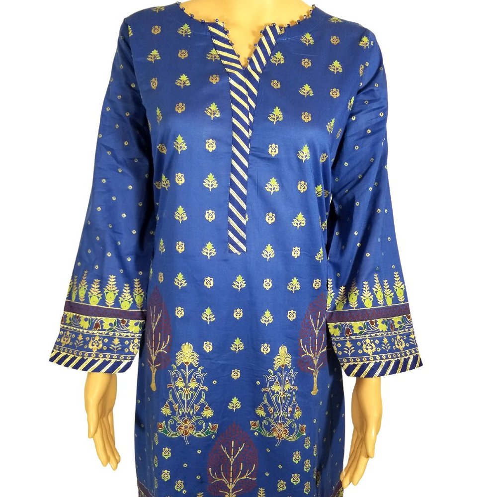 Tawakkal Pakistani Indian Lawn Gold Print Kurti Tunic Kameez Kurta Branded S/38